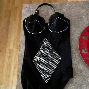 Flexes black jeweled Leotard
